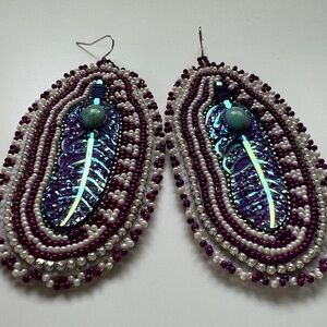 First Nations Beaded Feather Earrings